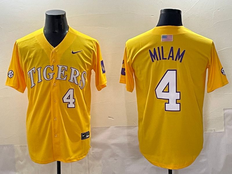 Men 2025 LSU Tigers #4 Milam Yellow Nike Joint Name Nike NCAA Jersey style 6->ncaa teams->NCAA Jersey
